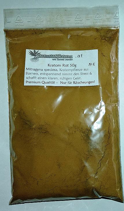 Kratom Rot 50g Mitragyna speciosa, Kratompflanze aus Borneo. Entspanntend, nimmt den Stress und schaft klaren und ruhigen Geist. Premium Qualität. Nur für Räucherungen.